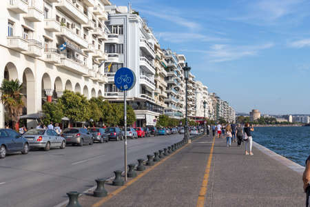 THESSALONIKI, GREECE - SEPTEMBER 22, 2019: Panorama of embankment of city of Thessaloniki, Central Macedonia, Greeceのeditorial素材