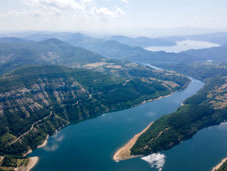 Aerial view of Arda River meanders and Kardzhali Reservoir, Bulgaria