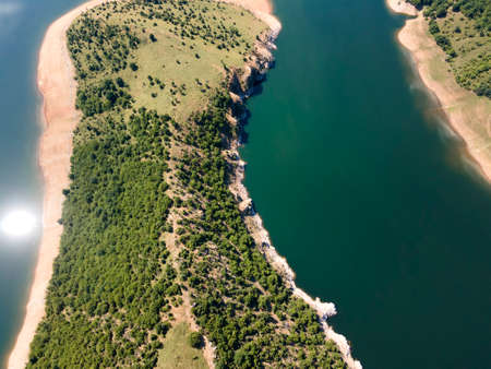 Aerial view of Arda River meanders and Kardzhali Reservoir, Bulgariaの写真素材