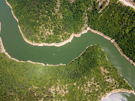 Aerial view of Tsankov kamak Reservoir, Smolyan Region, Bulgaria