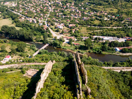 Aerial view of rock formations Ritlite at Iskar River Gorge, Balkan Mountains, Bulgariaの写真素材