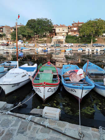 SOZOPOL, BULGARIA - SEPTEMBER 1, 2020: Sunset panorama of the port of Sozopol, Burgas Region, Bulgariaのeditorial素材