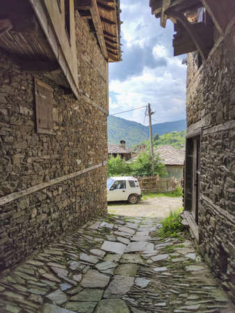 Village of Kovachevitsa with Authentic nineteenth century houses, Blagoevgrad Region, Bulgariaの写真素材