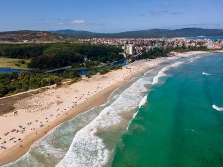Amazing Aerial view of South Beach of Primorsko, Burgas Region, Bulgaria