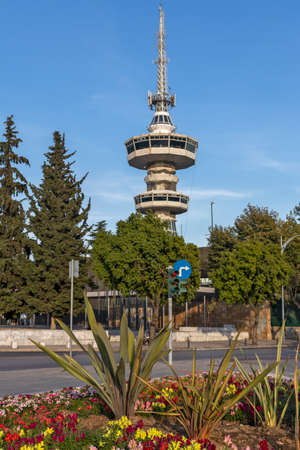 THESSALONIKI, GREECE - SEPTEMBER 22, 2019: Sunset view of OTE Tower in city of Thessaloniki, Central Macedonia, Greeceのeditorial素材