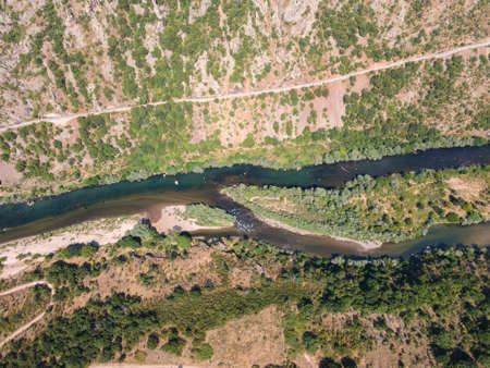 Aerial view of Arda River meander and Ivaylovgrad Reservoir, Bulgaria
