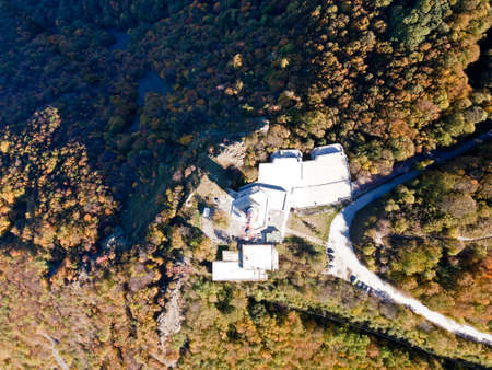 Aerial Autumn view of Kopititoto tower, Vitosha Mountain and city of Sofia, Bulgaria