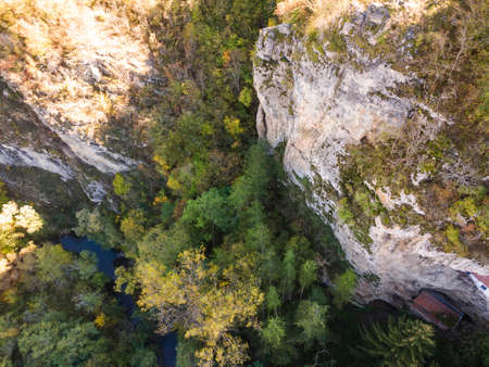 Aerial view of Medieval Razboishte monastery dedicated to Presentation of Mary, Sofia City Region,  Bulgariaの写真素材