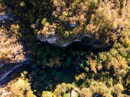 Aerial view of Medieval Razboishte monastery dedicated to Presentation of Mary, Sofia City Region,  Bulgariaの写真素材