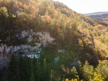 Aerial view of Medieval Razboishte monastery dedicated to Presentation of Mary, Sofia City Region,  Bulgariaの写真素材