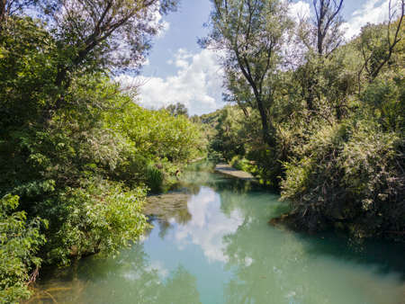 Aerial view of Iskar Panega Geopark along the Gold Panega River, Bulgariaの写真素材