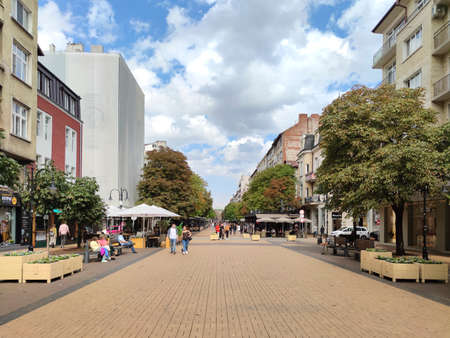 SOFIA, BULGARIA -SEPTEMBER 26, 2020: Walking people on Boulevard Vitosha in city of Sofia, Bulgariaのeditorial素材