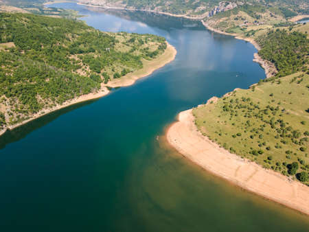 Amazing Aerial view of Arda River meander and Kardzhali Reservoir, Bulgariaの写真素材