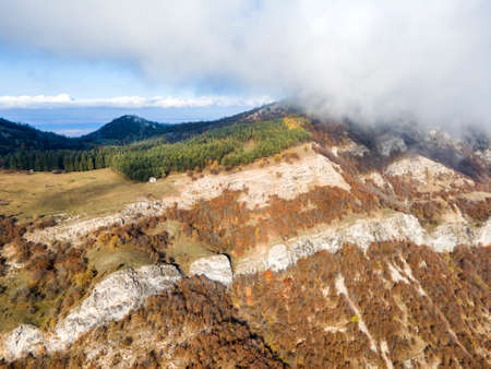 Amazing Aerial Autumn Landscape of Balkan Mountains and Vratsata pass, Bulgariaの写真素材