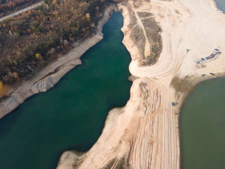 Aerial view of Pyasachnik (Sandstone) Reservoir, Sredna Gora Mountain, Plovdiv Region, Bulgaria
