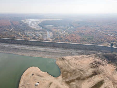 Aerial view of Pyasachnik (Sandstone) Reservoir, Sredna Gora Mountain, Plovdiv Region, Bulgariaの写真素材