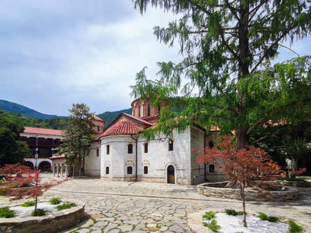 BACHKOVO MONASTERY, BULGARIA - JULY 16, 2020: Medieval Buildings in Bachkovo Monastery Dormition of...