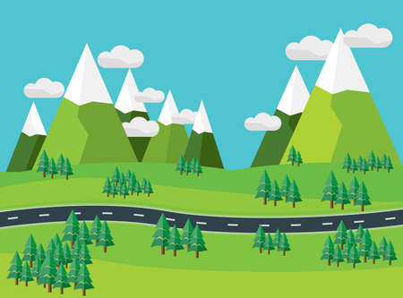 Flat design style landscape with highest peaks - vector illustrationのイラスト素材