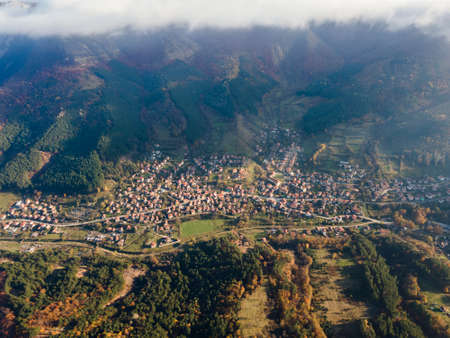 Amazing Aerial Autumn Landscape of Vratsata pass at Balkan Mountains, Bulgariaの写真素材