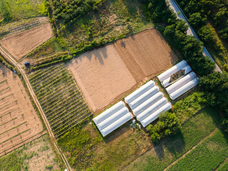 Aerial Panoramic view of Petrich valley, Blagoevgrad region, Bulgariaの写真素材