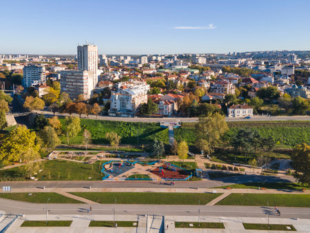 Aerial view of Danube River and City of Ruse, Bulgariaのeditorial素材