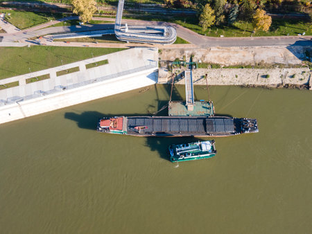 Aerial view of Danube River and City of Ruse, Bulgariaのeditorial素材