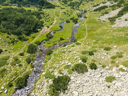 Aerial view of Banderitsa River at Pirin Mountain, Bulgariaの写真素材