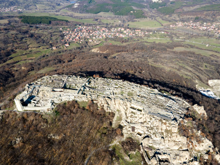 Aerial view of Ruins of Ancient thracian city of Perperikon, Kardzhali Region, Bulgariaの写真素材