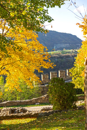 Ruins of The capital city of the Second Bulgarian Empire medieval stronghold Tsarevets, Veliko Tarnovo, Bulgariaのeditorial素材