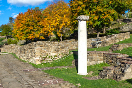 Sunset view of Ruins of The capital city of the Second Bulgarian Empire medieval stronghold Tsarevets, Veliko Tarnovo, Bulgariaのeditorial素材