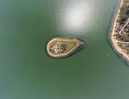 Aerial panoramic view of Batak Reservoir, Pazardzhik Region, Bulgaria