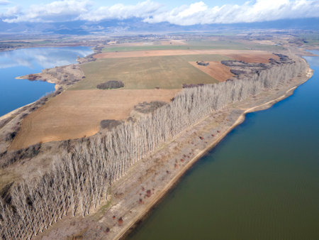 Aerial view of Koprinka Reservoir, Stara Zagora Region, Bulgariaの写真素材