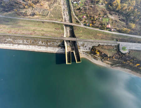 Aerial panorama of Ogosta Reservoir, Montana Region, Bulgariaの写真素材