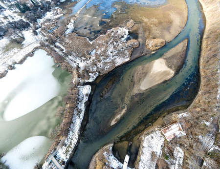 Aerial winter panorama of Pancharevo lake, Sofia city Region, Bulgariaの写真素材