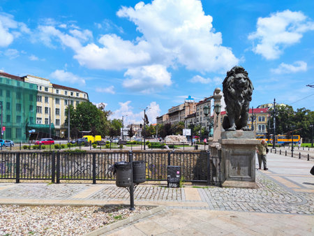SOFIA, BULGARIA - JULY 6, 2020: Panorama of Lion's Bridge over Vladaya river, Sofia, Bulgariaのeditorial素材