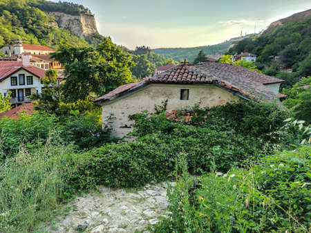 MELNIK, BULGARIA - JUNE 28, 2020: Typical street and old houses in historical town of Melnik,...