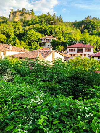 MELNIK, BULGARIA - JUNE 28, 2020: Typical street and old houses in historical town of Melnik, Blagoevgrad region, Bulgariaのeditorial素材