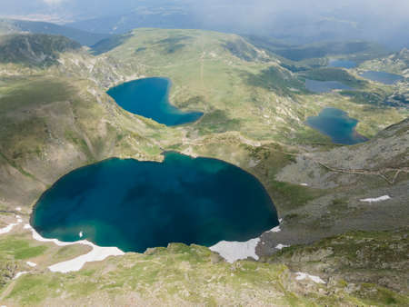 Amazing Aerial view of The Seven Rila Lakes, Rila Mountain, Bulgariaの写真素材