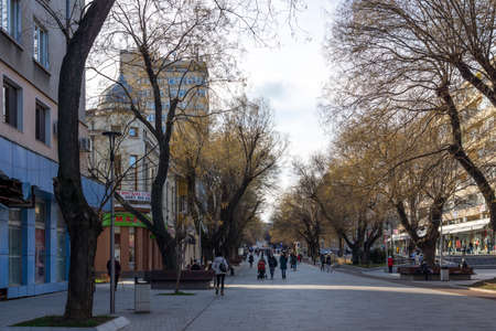 STARA ZAGORA, BULGARIA - JANUARY 14, 2021: Central pedestrian street in city of Stara Zagora, Bulgariaのeditorial素材