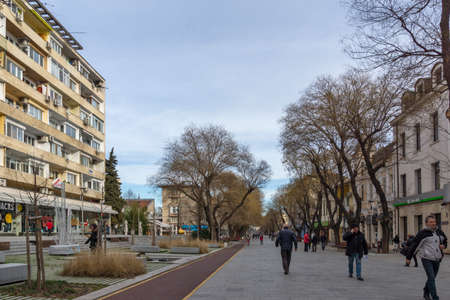 STARA ZAGORA, BULGARIA - JANUARY 14, 2021: Central pedestrian street in city of Stara Zagora, Bulgariaのeditorial素材