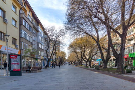 STARA ZAGORA, BULGARIA - JANUARY 14, 2021: Central pedestrian street in city of Stara Zagora, Bulgariaのeditorial素材