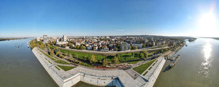 Amazing Aerial panorama of Danube River and City of Ruse, Bulgaria