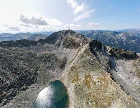 Aerial panorama of Musalenski lakes,  Rila mountain, Bulgariaの写真素材
