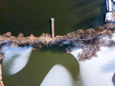 Aerial winter view of Pancharevo lake, Sofia city Region, Bulgariaの写真素材
