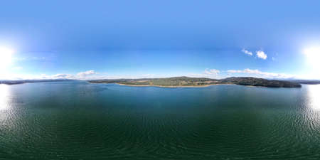 Aerial panorama of Iskar Reservoir near city of Sofia, Bulgaria