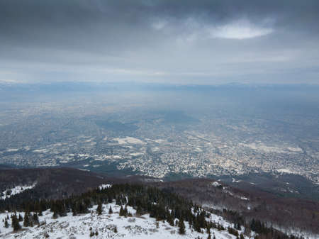 Aerial view of Vitosha Mountain near Kamen Del Peak, Sofia city Region, Bulgariaの写真素材