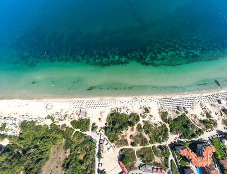 Aerial view of Gradina (Garden) Beach near town of Sozopol, Burgas Region, Bulgariaの写真素材