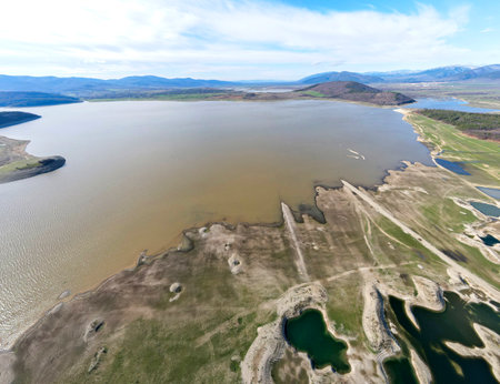 Amazing Aerial panorama of  Zhrebchevo Reservoir, Sliven Region, Bulgariaの写真素材