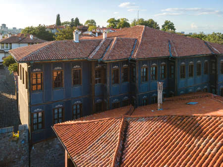 Aerial sunset view of The old town of city of Plovdiv, Bulgariaのeditorial素材