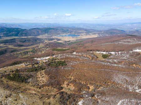 Aerial winter view of Konyavska mountain near Viden Peak, Kyustendil Region, Bulgariaの写真素材